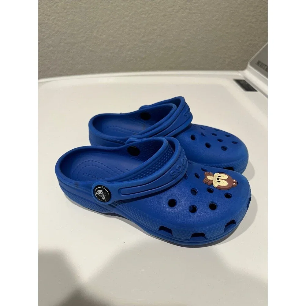Crocs Classic Clogs Blue Kids Size 11C with Monkey Jibbitz Charm
